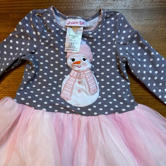 Jessica Ann gray pink polka dot snowman tutu shirt SIZE 2T - Picture 2 of 3